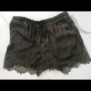 H&M silk and lace shorts/ olive green